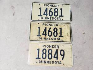 Lot of 3 Pioneer Minnesota License Plates