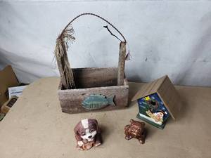 Household Decor, Wood Basket, Bird House, Dog Figures