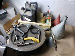 lot 37 image: Funnels, Oil Filter Wrenches, Partial Oil Cans