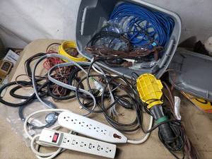 lot 53 image: Tote of Cords, Light, Power Strips