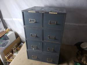 lot 57 image: Lot of 4 Two Drawer Metal Organizers Full of Fasteners