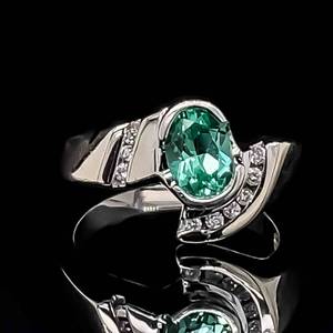 RARE MINT GREEN SAPPHIRE & Diamond Artistic Contemporary Swirl Ring in 14k White Gold $3,850 Retail VIDEO