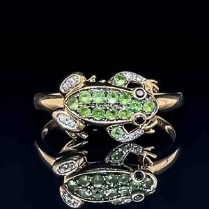 Peridot & Diamond Pave Happy Frog Ring in 14k Yellow Gold $1,850 Retail VIDEO