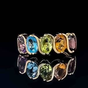 Oval Multi-Color Gem Citrine, Blue Topaz, Peridot, Amethyst & Garnet Birthstone Estate Ring in 14k Yellow Gold $1,850 Retail VIDEO