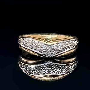 Diamond Pave V-Shaped Chevron Ring in Yellow Gold