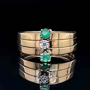 Antique Green & White Cubic Zirconia Triple Stack Estate Ring in Yellow Gold