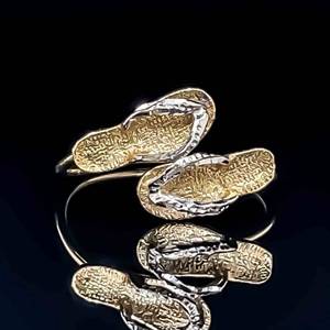 Summer Time Vacation Ready Super-Cute Flip-Flop Sandal Bypass Ring in Two-Tone Yellow & White Gold VIDEO
