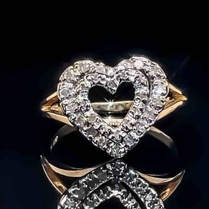 0.25ctw Diamond Double Heart Halo Ring in Yellow Gold $1,200 Retail