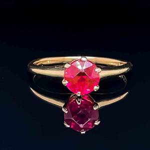 Vintage, Over 60 Years Old Simulated Ruby Solitaire 6-Prong Ring in Yellow Gold, Vintage Treasure, Perfect Heirloom Addition