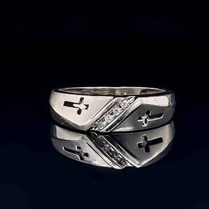 Diamond Diagonal Channel Double Laser-Cut Cross Ring in White Gold
