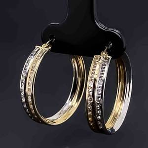 Cubic Zirconia Double Hoop Earrings in 14k Two-Tone Yellow & White Gold