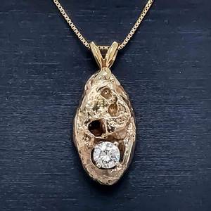0.25ctw Diamond Gold Nugget Oval Drop Pendant in 14k Yellow Gold $1,500 Retail VIDEO