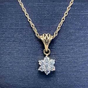 Cubic Zirconia Flower Cluster Drop Pendant Necklace in 14k Yellow Gold