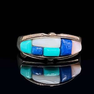 Turquoise, Moonstone &amp Lapis Lazuli Native Navajo Ring