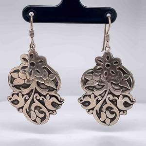 Art Nouveau Styled Floral Bouquet Shepherds Hook Dangle Earrings
