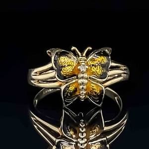 Vintage Estate Ring Multi Color Enamel Butterfly in 14k Yellow Gold $1,850 Retail - Incredible Detail