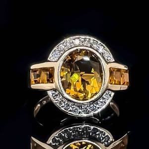 Oval Citrine & Diamond Halo Square Shoulder Estate Ring in 14k Yellow Gold $2,250 Retail VIDEO