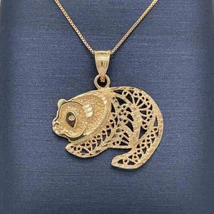 Filigree Textured Hammered Panda Pendant in 14k Yellow Gold $850 Retail