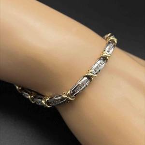 Diamond Channel X-Bar Tennis Bracelet in Two-Tone Yellow & White Gold $2,400 Retail VIDEO