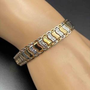NEW Open Wavy Flat Track Link Bracelet in 14k Two-Tone Yellow & White Gold