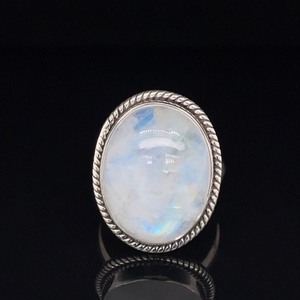 925 Sterling Silver Oval Rainbow Moonstone Large Ring - High Fashion