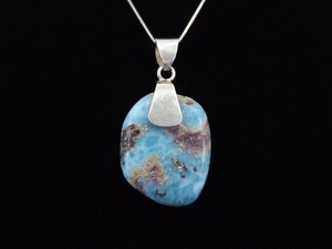 lot 2 image: .925 Sterling Silver Raw Larimar Healing Stone Pendant Necklace