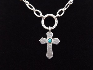 lot 5 image: .925 Sterling Silver Accented Turquoise Cabochon Cross Pendant Necklace