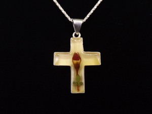 lot 22 image: .925 Sterling Silver Encased Rose Cross&nbspPendant&nbspNecklace