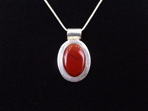 lot 28 image: .925 Sterling Silver Red Jasper&nbspPendant&nbspNecklace