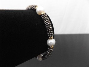 lot 53 image: .925 Sterling Silver Authentic Pearl Gold Accented Bracelet