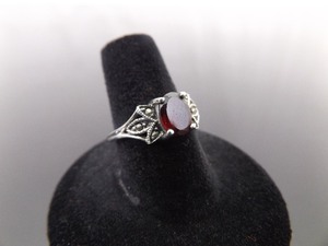 lot 67 image: .925 Sterling Silver Art Nouveau Oval Cut Garnet Ring Size 7.25