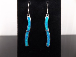 lot 89 image: .925 Sterling Silver Inlayed Opal Dangle Hook Earrings