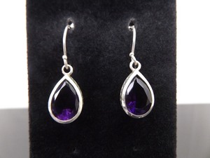 lot 95 image: .925 Sterling Silver Pear Cut Amethyst Dangle Hook Earrings