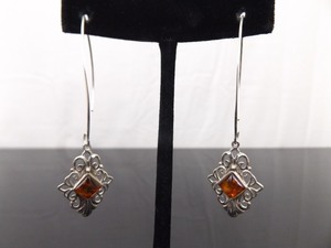 lot 97 image: .925 Sterling Silver Amber Dangle Hook Earrings