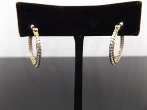 lot 100 image: .925 Sterling Silver Diamond Accented Vermeil Hoop Hinged Clasp Earrings