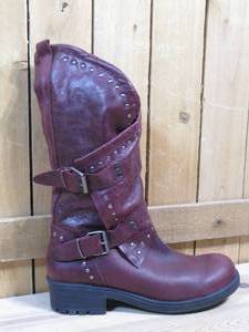 lot 58 image: Musse & Cloud Falida Leather Buckle Detailed Mid-Calf Boots, Womens Size 40  Burgundy
