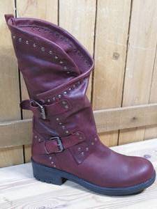 lot 59 image: Musse & Cloud Falida Leather Buckle Detailed Mid-Calf Boots, Womens Size 40  Burgundy