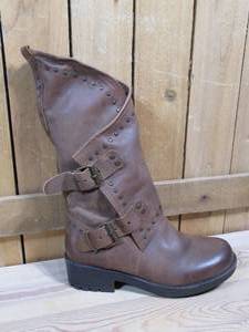 lot 66 image: Musse & Cloud Falida Leather Buckle Detailed Mid-Calf Boots, Womens Size 37  Light Brown