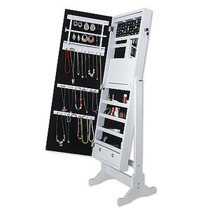 lot 178 image: New - Mirror Broken - Chic Home Design Glam Cheval Mirror Jewelry Storage Armoire - Pristine White