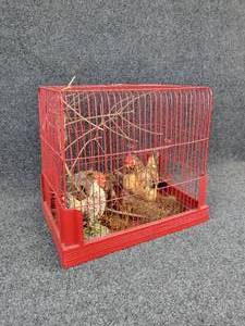 lot 1144 image: Birdcage with a Pair of Friends (We call them Cliff & Norm)
