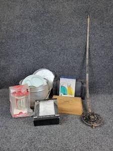 lot 1215 image: Lot of Vintage Camping Gear, L O N G Clock Pendulum, and More NO SHIPPING