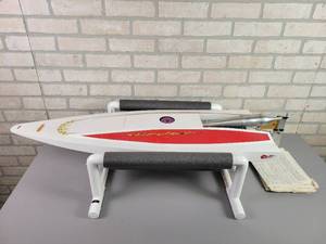 lot 1035 image: Vintage DUMAS Sorcerer RC Boat w CMB .45 Purple Head Engine and Original Plans