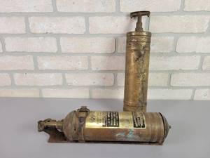 lot 1047 image: (2) Antique Brass Fire Extinguishers