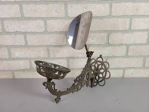 lot 1050 image: Cast Iron Oil Lamp Wall Sconce w Reflector and Wall Bracket