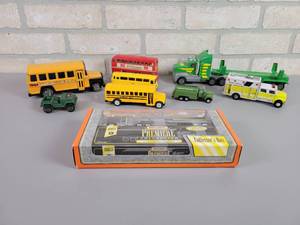 lot 1053 image: BuddyL School Bus, CORGI Double Decker Bus, Matchbox Semi and More