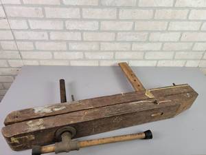 lot 1066 image: Antique Wood Vise - Approx. 34 Long