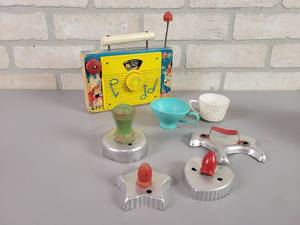 lot 1072 image: Vintage Wood Fisher-Price TV-Radio Toy, Cookie Cutters and More