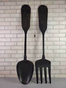 lot 1005 image: GIANT Cast Aluminum Fork and Spoon - 48 Tall Each