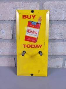 lot 1120 image: Vintage Metal WINSTON Cigarettes Sign - 9 x 4.25