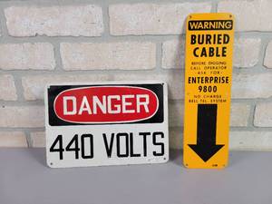 lot 1121 image: Vintage Buried Cable and Danger 440 VOLTS Metal Signs